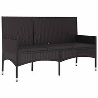 GARTENBANK 3-Sitzer mit Kissen Schwarz Poly Rattan - Schwarz, Holz (140/85/51cm) - furnicato