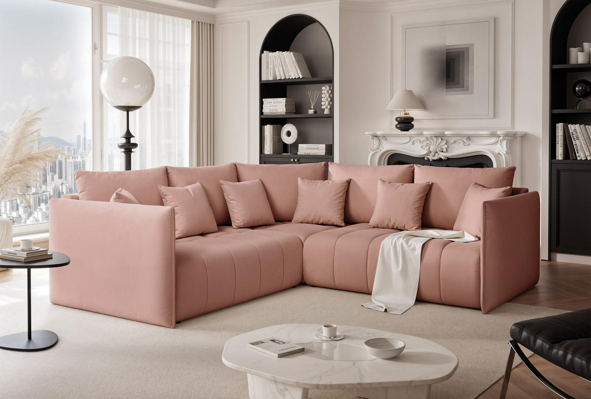 ECKSOFA OLIMPIA mit Schlaffunktion und Bettkasten Rosa - Rosa, Holzwerkstoff/Kunststoff (235/230cm) - Idohome