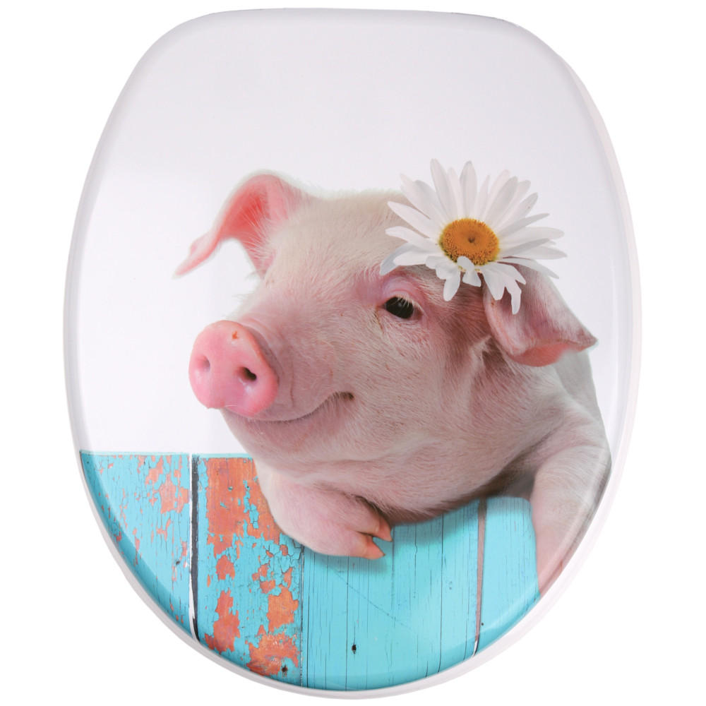WC-SITZ mit Absenkautomatik Schwein - Türkis, Holzwerkstoff (38/6/47cm) - Sanilo