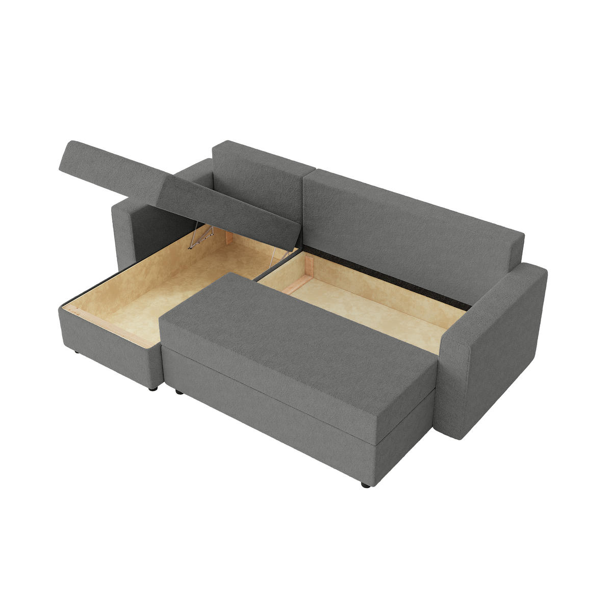 ECKSOFA Goka Lux L mit Schlaffunktion und 2 Bettkästen, Graphit - Graphitfarben, Textil (230/146cm) - Fedve