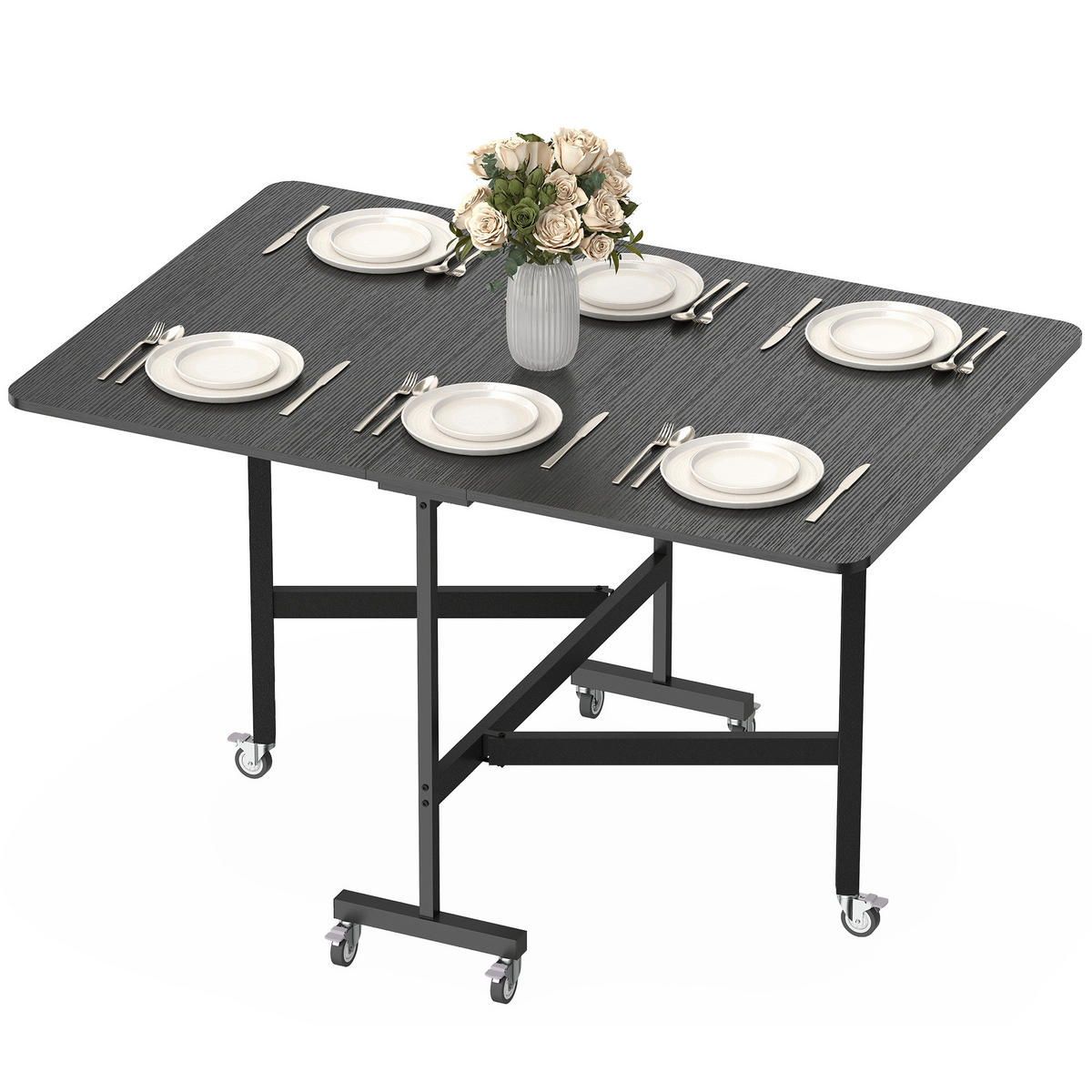 ESSTISCH DE-08416 für 4-6 Personen mit 6 Rollen Schwarz - Schwarz, Holzwerkstoff (120/80/73cm) - ComfortXL