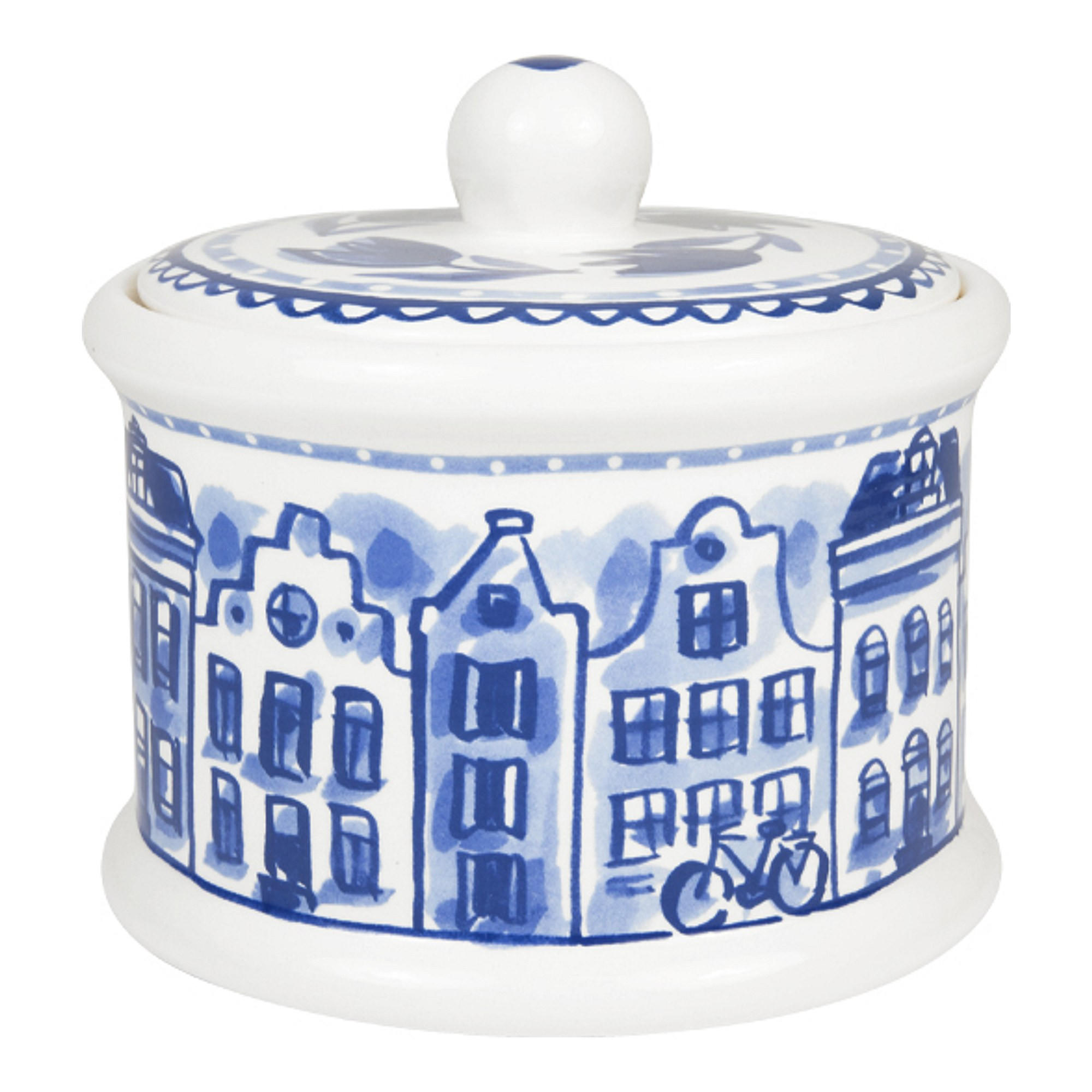 VORRATSDOSE Kanalhäuser in Blau - 12,5cm - Multicolor, Keramik (14/13/14.3cm) - Blond Amsterdam