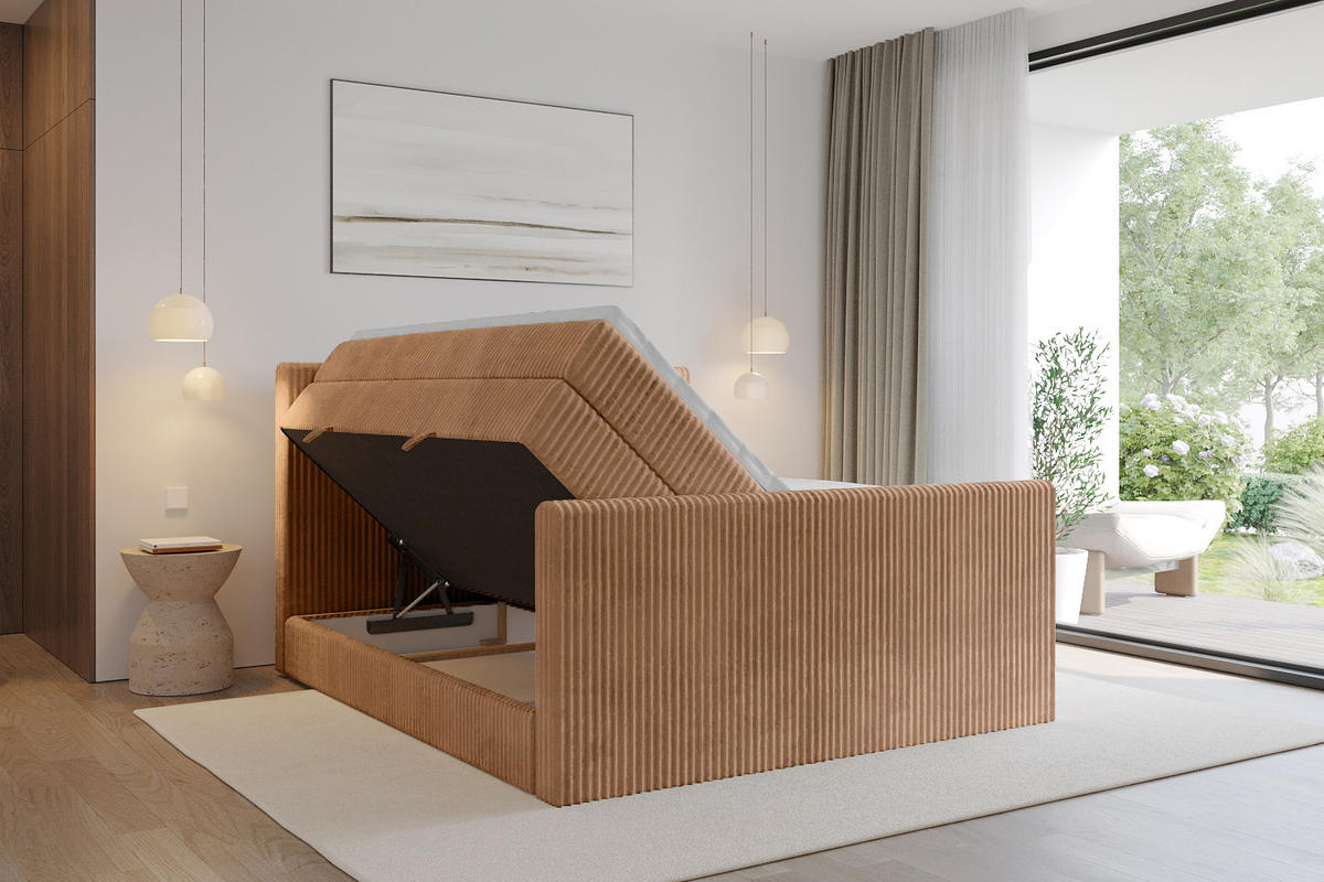 BOXSPRINGBETT mit Matratze H3|H4 und Lattenrost - TOLO-Z KING 200x200 Cord - Rotbraun - Rotbraun, Holzwerkstoff (200/200cm) - ALTDECOR