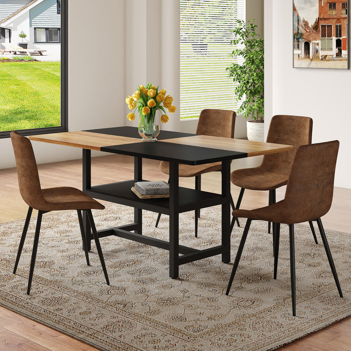 ESSGRUPPE DE-39360 5-teilig, mit Ablagefach und 4 Stühlen Braun - Braun, Holzwerkstoff (160/76/90cm) - ComfortXL