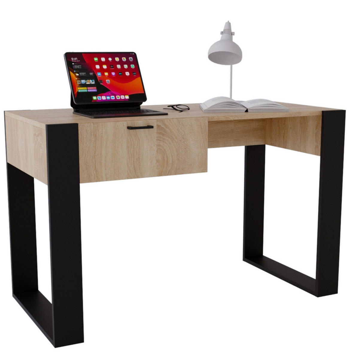 SCHREIBTISCH Sonoma Eiche 120/73/53,6 cm - Schwarz/Sonoma Eiche, Holzwerkstoff (53.6/120/73cm) - CraftPAK