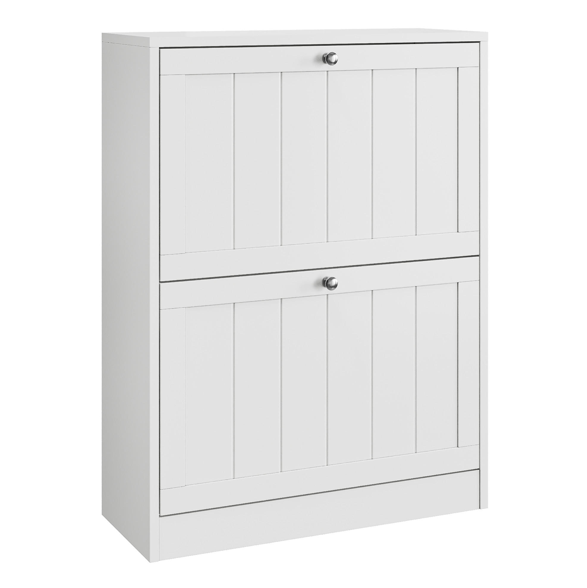 SCHUHSCHRANK aus MDF & Spanplatte in Weiß mit 2 Klappschubladen - Weiß, Holzwerkstoff (60/80/24cm) - Modfu
