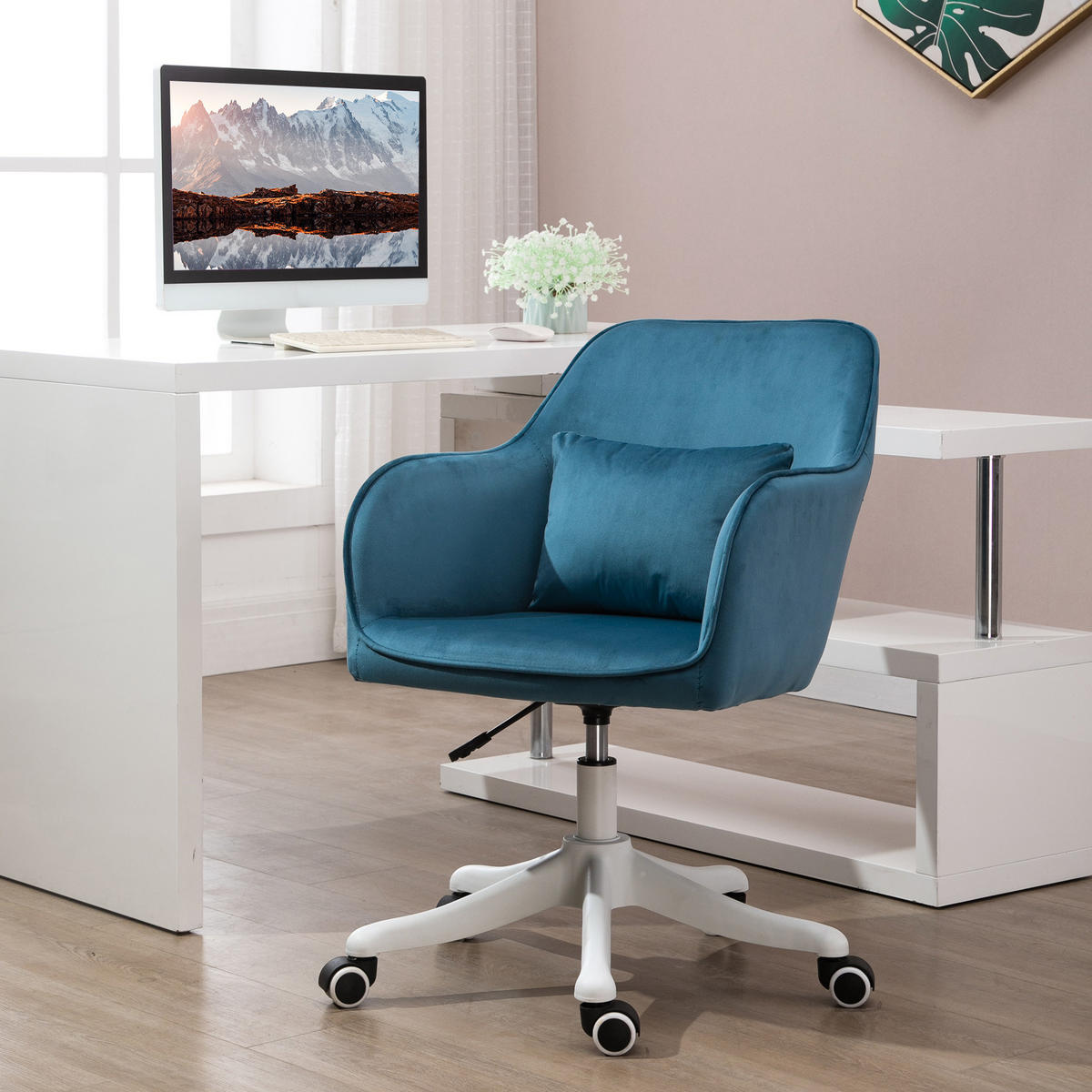DREHSTUHL DE-11662 Samt mit Massagefunktion & höhenverstellbar Blau - Blau, Textil (70/86/55cm) - ComfortXL