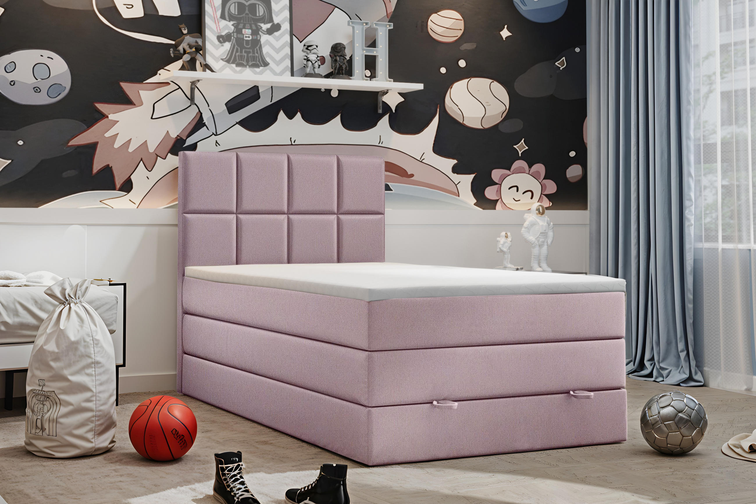 BOXBETT Olaf Premium 100x200 Rosa - Pink, Textil/Metall (100/200cm) - VLR BEDS