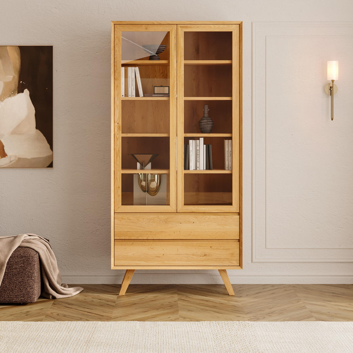 VITRINE Quatro aus massivem Eichenholz 120 cm - Eichefarben/Naturfarben, Holz (120/205/45cm) - Danzz