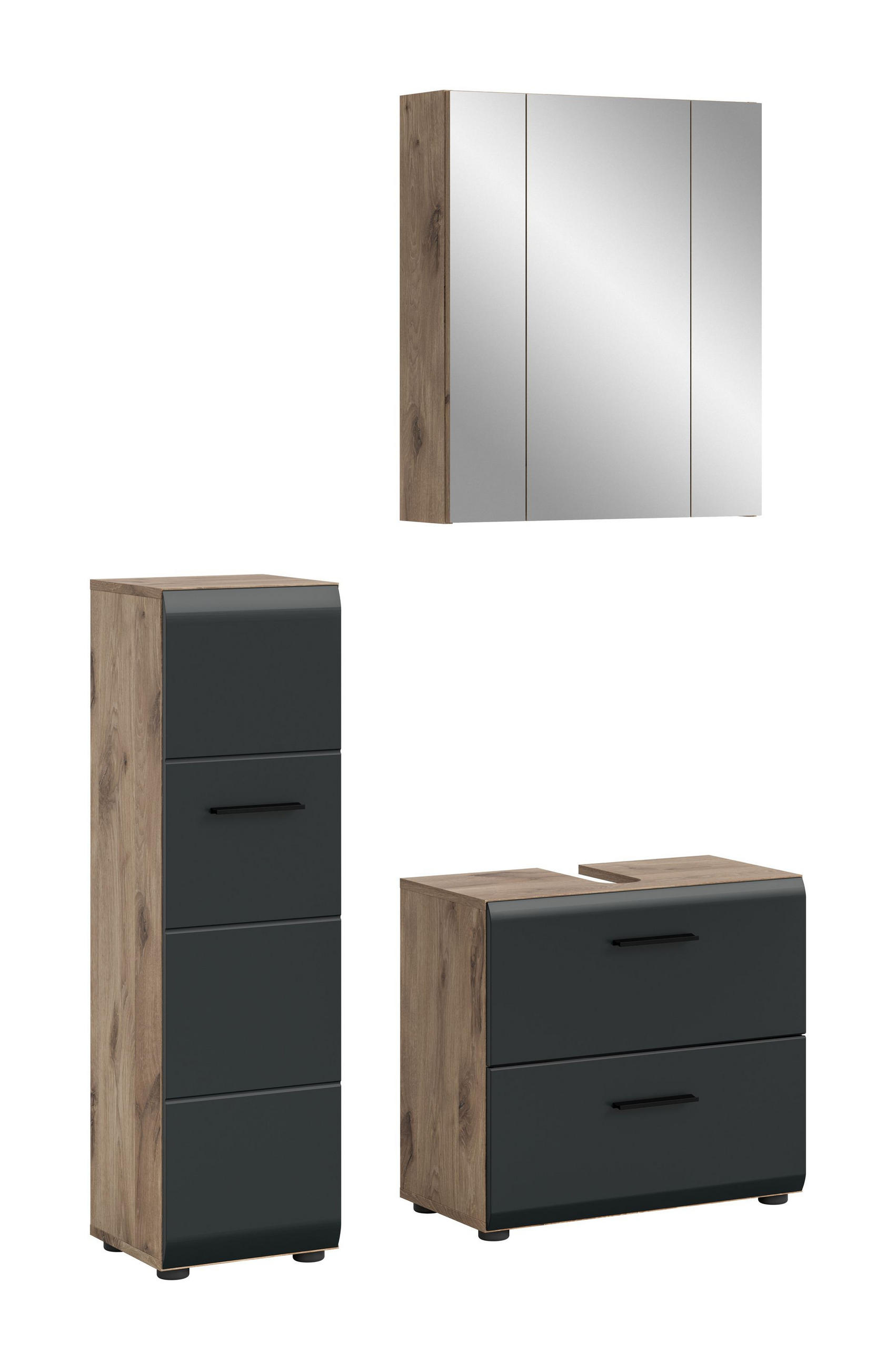 BADEZIMMER Alba 3-tlg. (B/H/T: ca. 105/185/30 cm) in Nox Oak /schwarz matt - Eichefarben, Holz (105/185/30cm)
