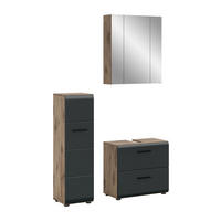 BADEZIMMER Alba 3-tlg. (B/H/T: ca. 105/185/30 cm) in Nox Oak /schwarz matt - Eichefarben, Holz (105/185/30cm)