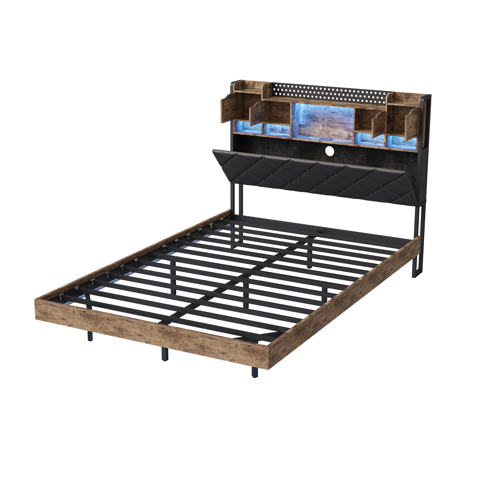 POLSTERBETT 160x200 mit Stauraum,LED-Beleuchtung, Doppelbett Kunstleder Schwarz - Schwarz, Holz (160/200cm) - PARAFTA HOME