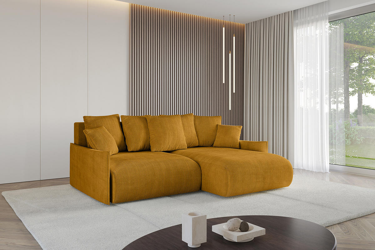 ECKSOFA Ottomane rechts ONESK-L -v1 216x177x72 Senfgelb Cord - Currygelb, Holzwerkstoff/Kunststoff (177/216cm) - ALTDECOR