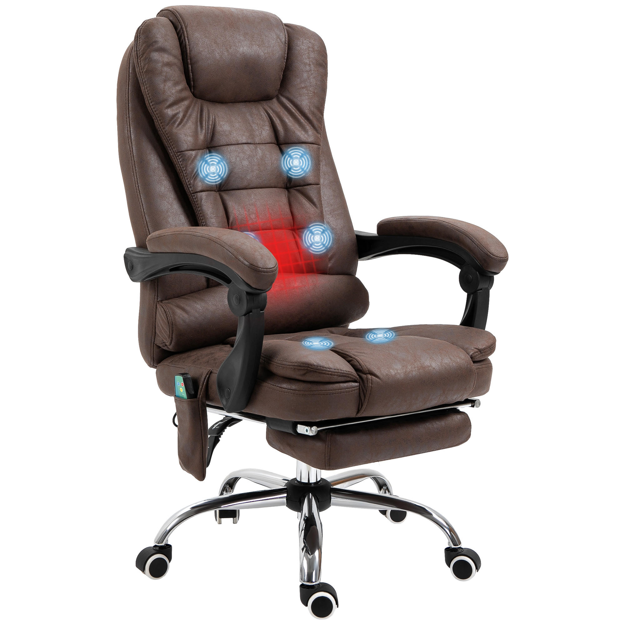 MASSAGE-BÜROSTUHL, Mikrofaserstoff, Stahl, Braun - Braun, Kunststoff/Metall (70/119/65cm) - Vinsetto