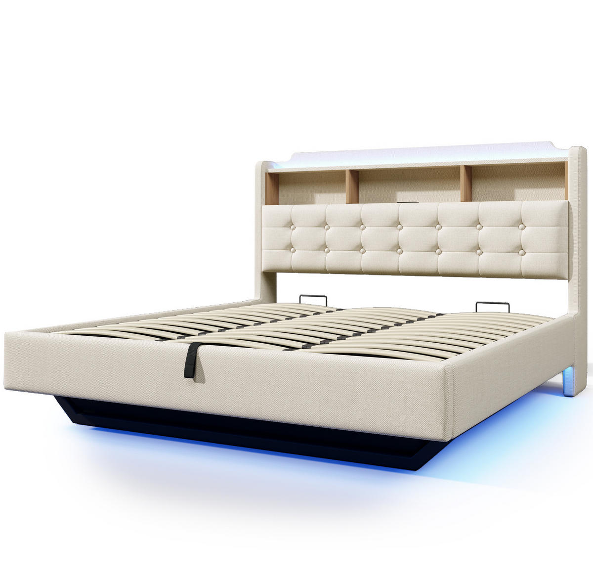 POLSTERBETT 180x200 cm in Beige mit LED, hydraulischem Stauraum und USB-C - Beige, Textil (180/200cm) - IVMEU