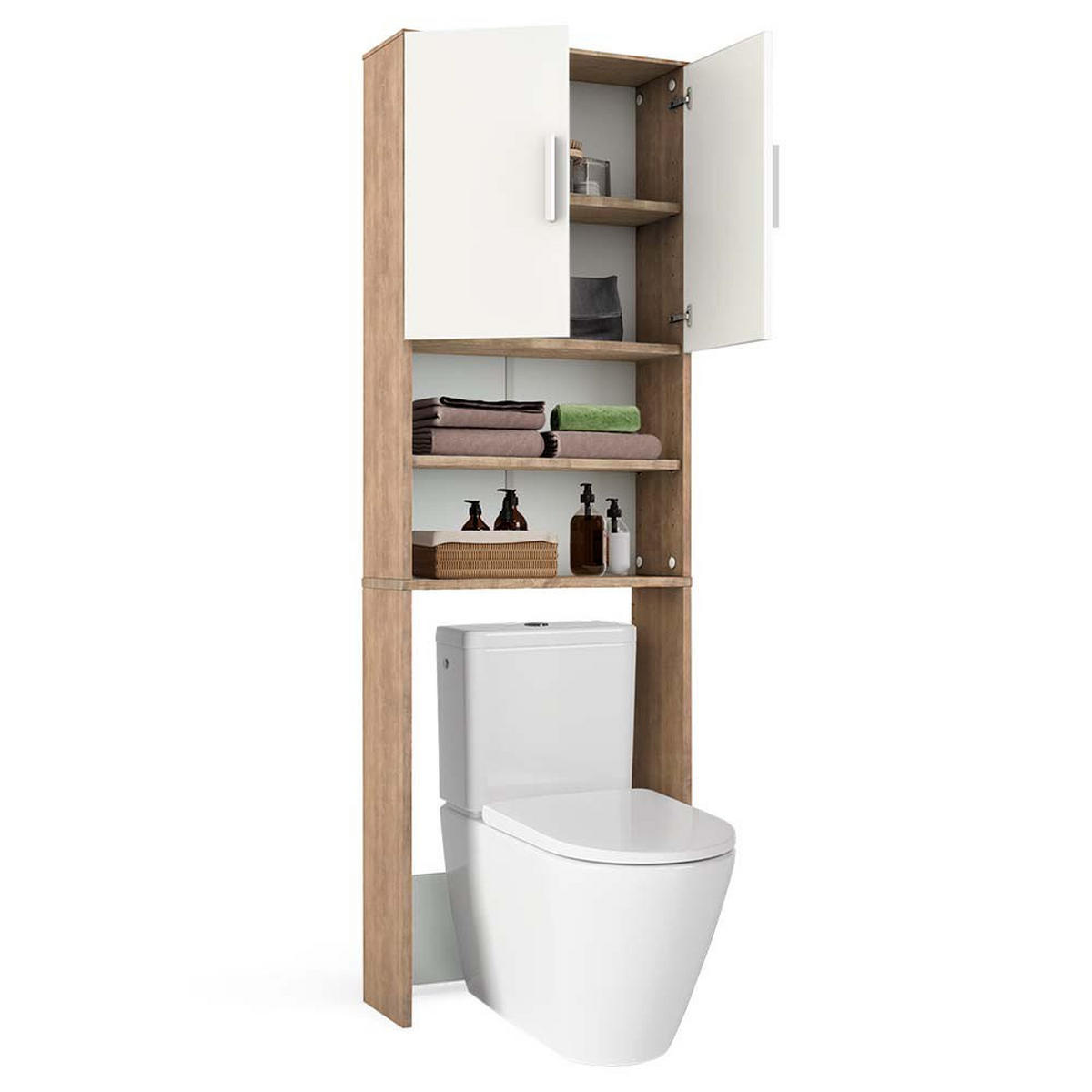 TOILETTENSCHRANK Sonoma/Weiß 64 x 190 cm mit 2 Türen - Weiß/Sonoma Eiche, Holzwerkstoff (64/190/26cm) - Vicco