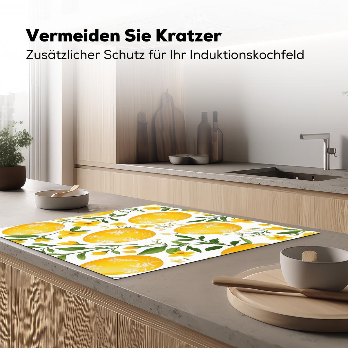 HERDABDECKPLATTE Blumen - Ostereier - Gelb Induktionsmatte 78x78 cm - Gelb, Kunststoff (78/78/0.2cm) - MuchoWow