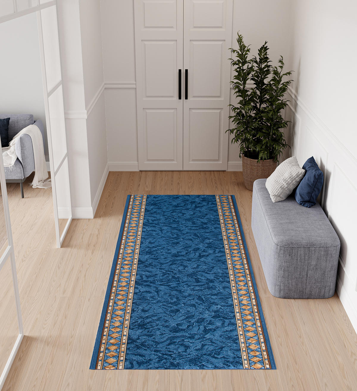 TEPPICHLÄUFER Anti-Rutsch Dunkelblau rutschfest Gummiunterlage 80/100 cm - Dunkelblau, Textil (80/100cm) - Tapiso