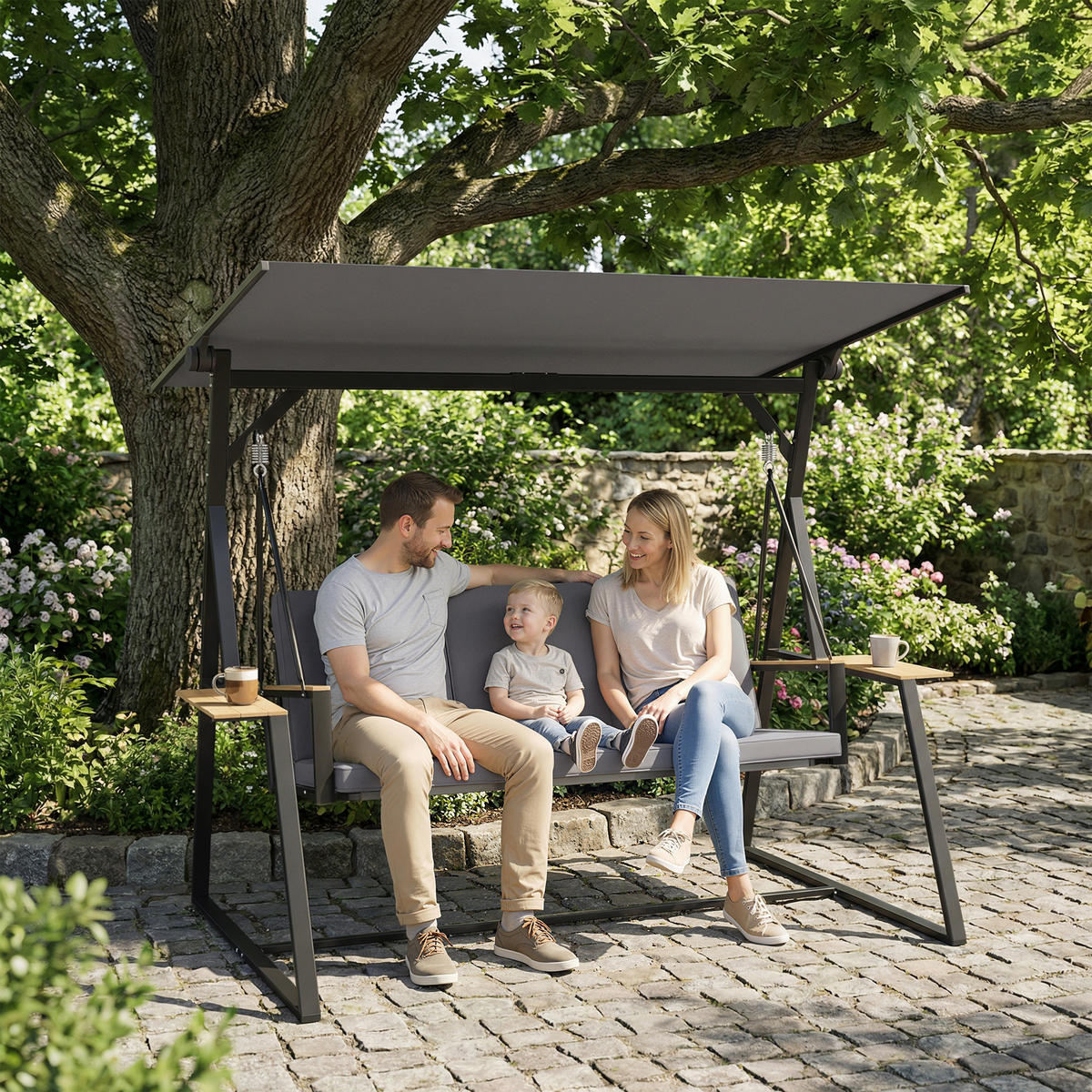 HOLLYWOODSCHAUKEL 3-Sitzer 222/131/175 cm Dunkelgrau - Grau, Textil (131/175/222cm) - Outsunny