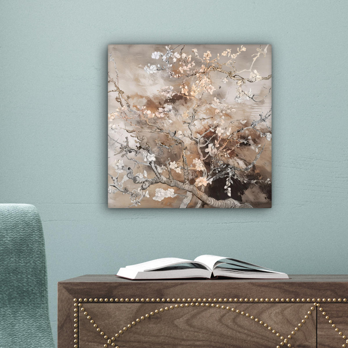 LEINWANDBILD Mandelblüte - Kunst - Van Gogh - Beige - Abstrakt 20x20 cm - Braun, Textil (20/20cm) - MuchoWow