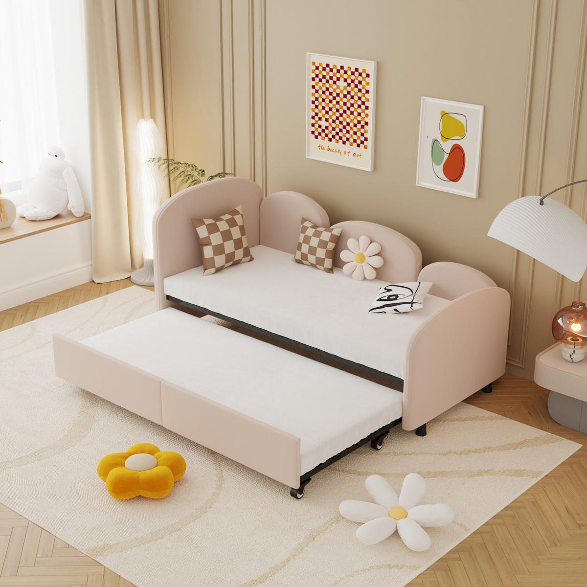 KINDERBETT 90/200 cm aus Samt und Eisen mit Blütenform und Bettkasten Pink - Rosa, Textil (90/200cm) - Modenvie