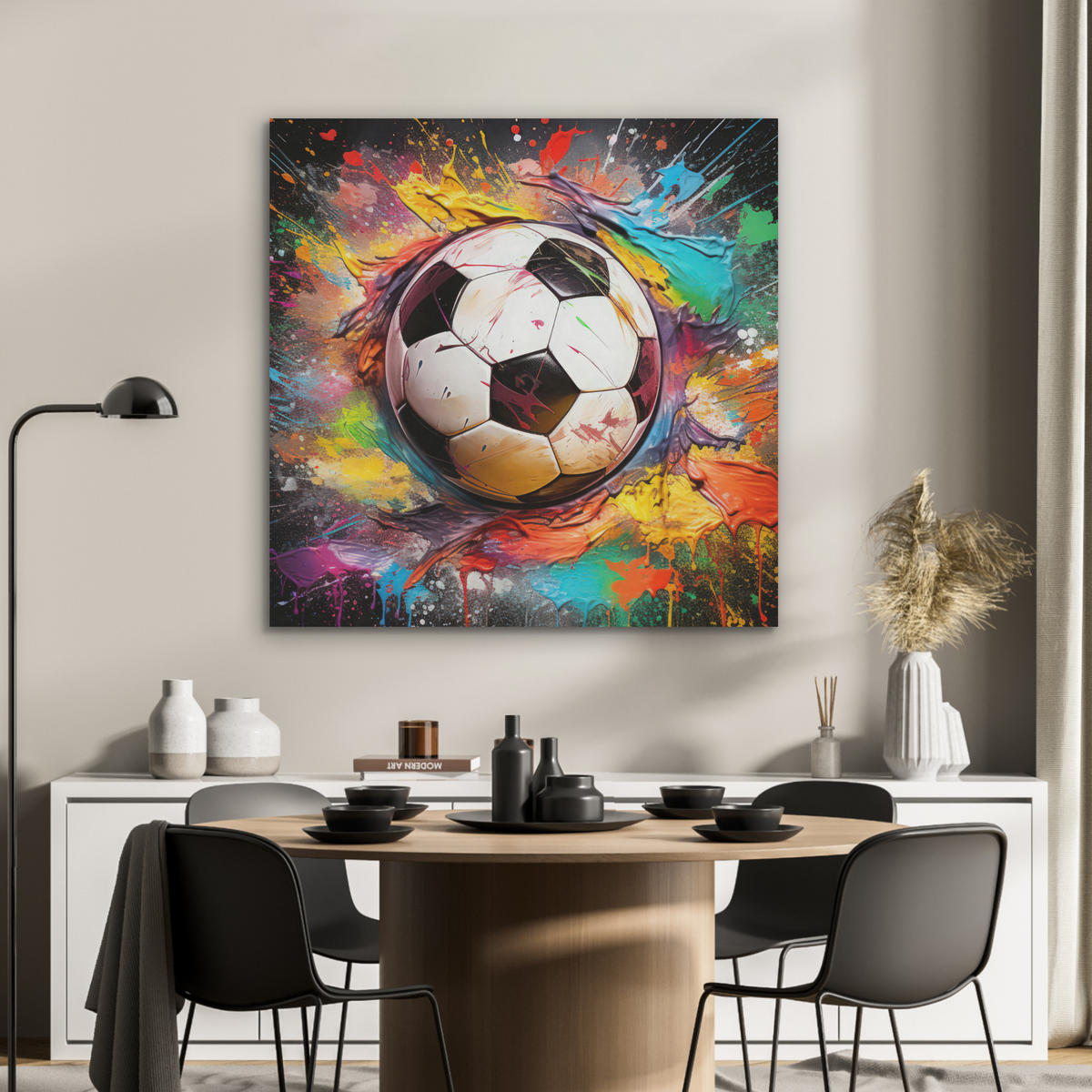 AKUSTIKPANEEL Fußball - Farbe - Farben - Schwarz - Weiß 90x90 cm - Weiß, Textil (90/0.9/90cm) - MuchoWow