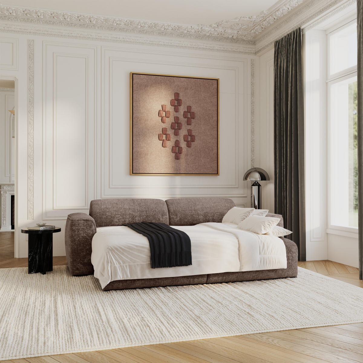 SCHLAFSOFA GERADE Geprägter Samt Taupe 240cm - Taupe, Textil (240/73/97cm) - Sia Home