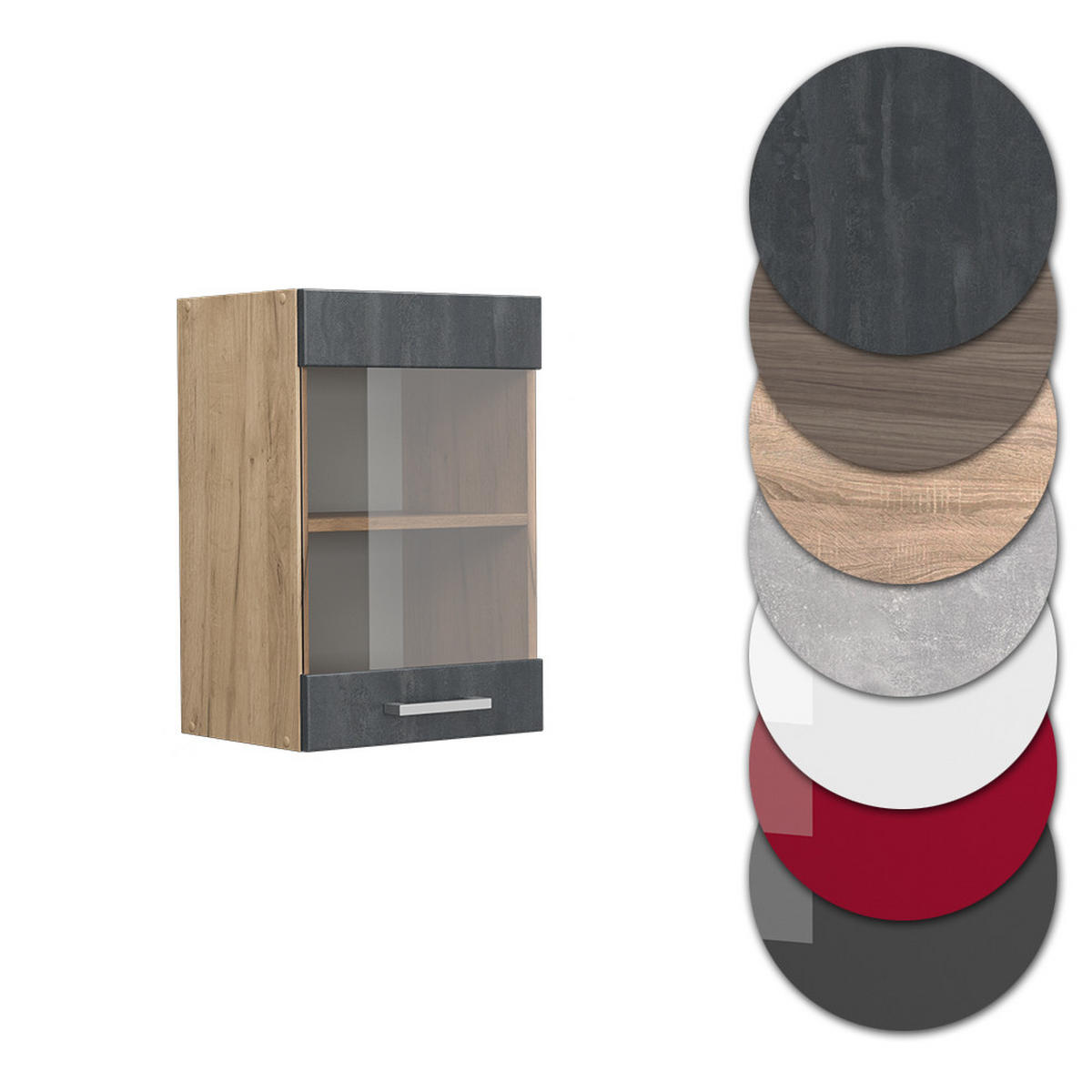 KÜCHENGLASSCHRANK R-Line Schwarz Beton 40 cm - Honigeiche/Eiche Wotan, Holzwerkstoff (40/60/31cm) - Vicco
