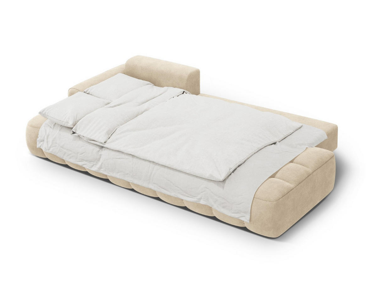 AUSKLAPPBARES-ECKSOFA links mit Container Linz aus Samt leichtes beige 3 Sitzplätze - Creme, Textil (142/275cm) - Cosmopolitan Design