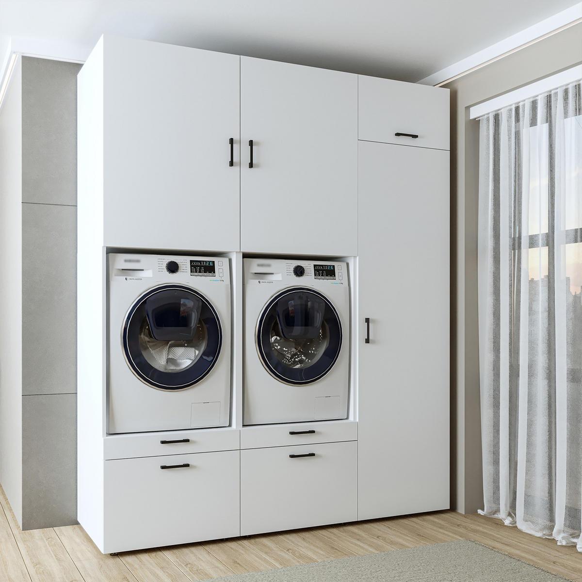 WASCHMASCHINENSCHRANK Serie 2 194cm Breit, 240cm Hoch - Weiß, Holzwerkstoff (194/240/67cm)