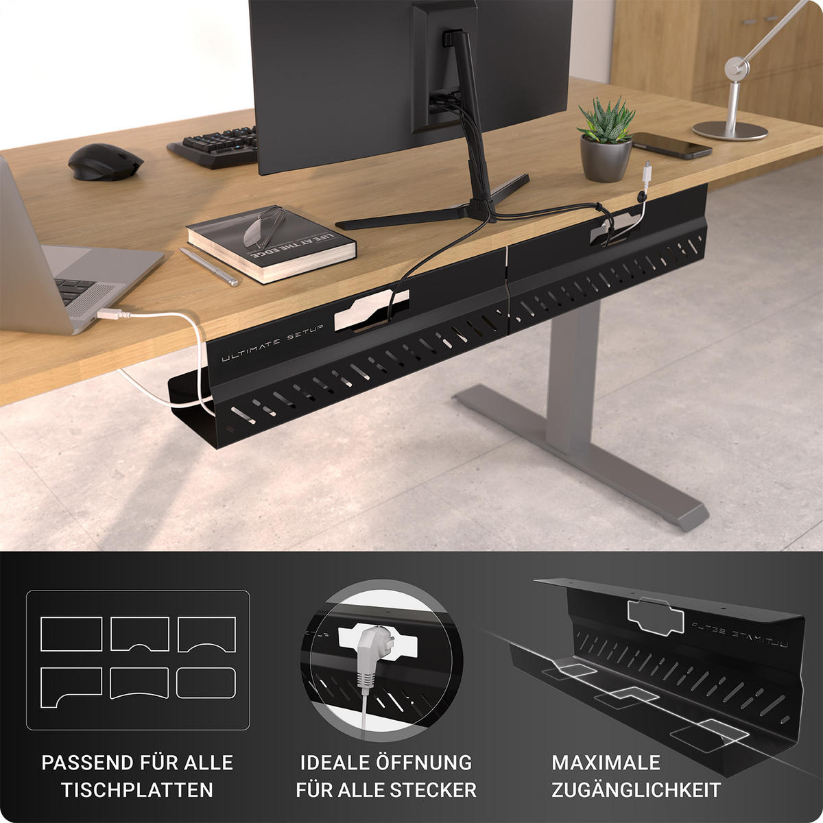 KABELKANAL Schreibtisch - Kabelmanagement Schreibtisch - Schwarz, 2er-Set - Schwarz, Metall (43/11/13cm) - Ultimate Setup