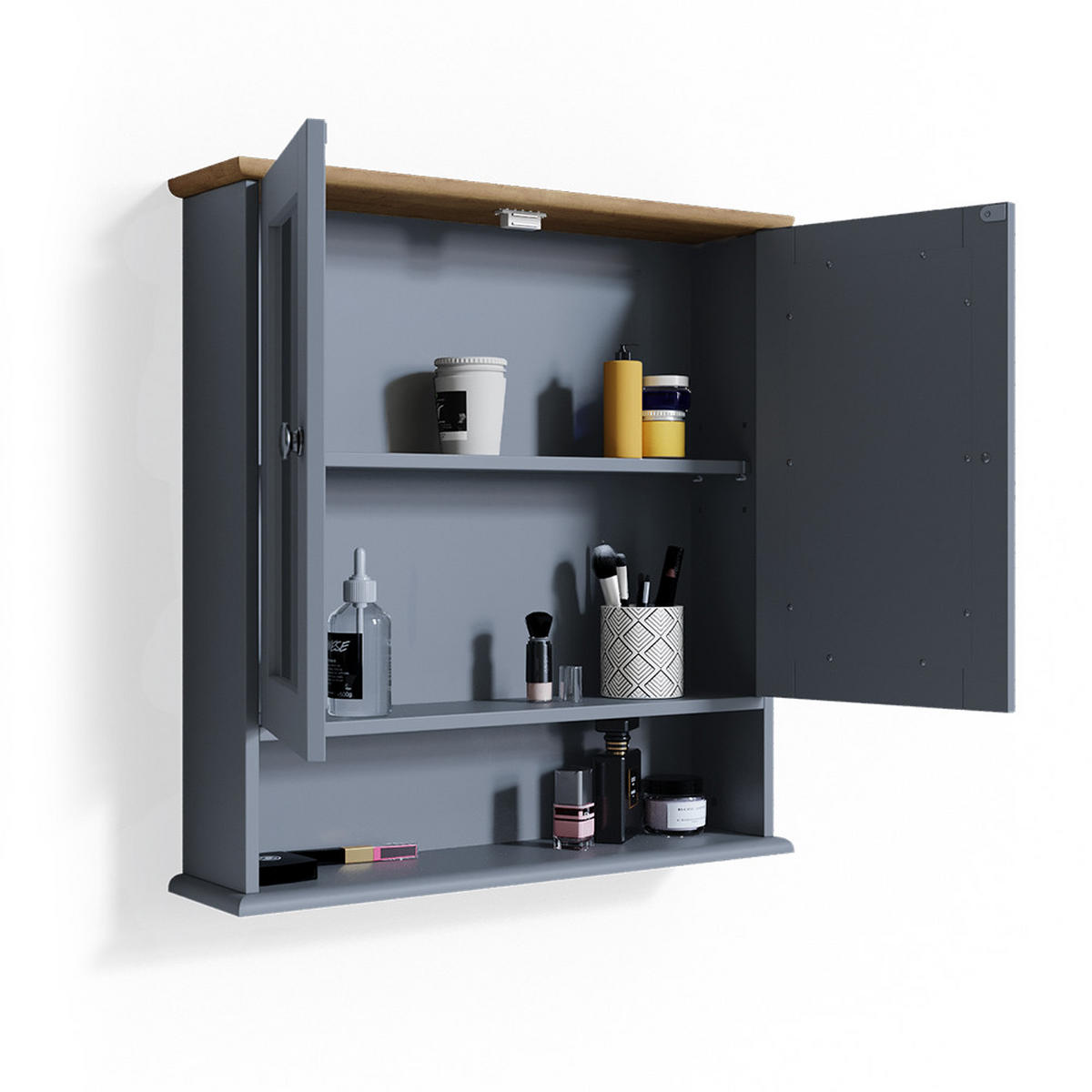 BADSPIEGELSCHRANK Bianco Grau 56 x 58 cm - Grau, Holzwerkstoff (56/58/13cm) - Vicco