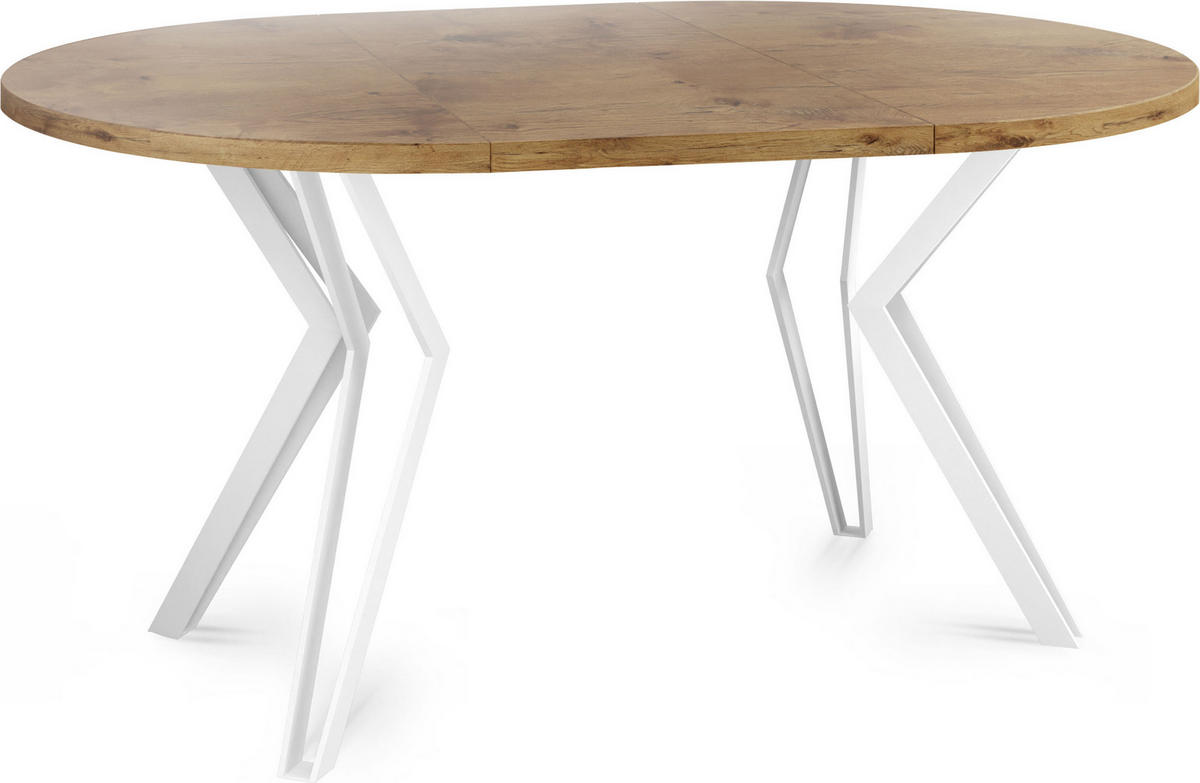 ESSTISCH Austin runder ausziehbarer, Lancelot Eiche 120-200/100/76 cm - Eichefarben/Weiß, Holzwerkstoff/Metall (120/120/76cm) - WFL GROUP