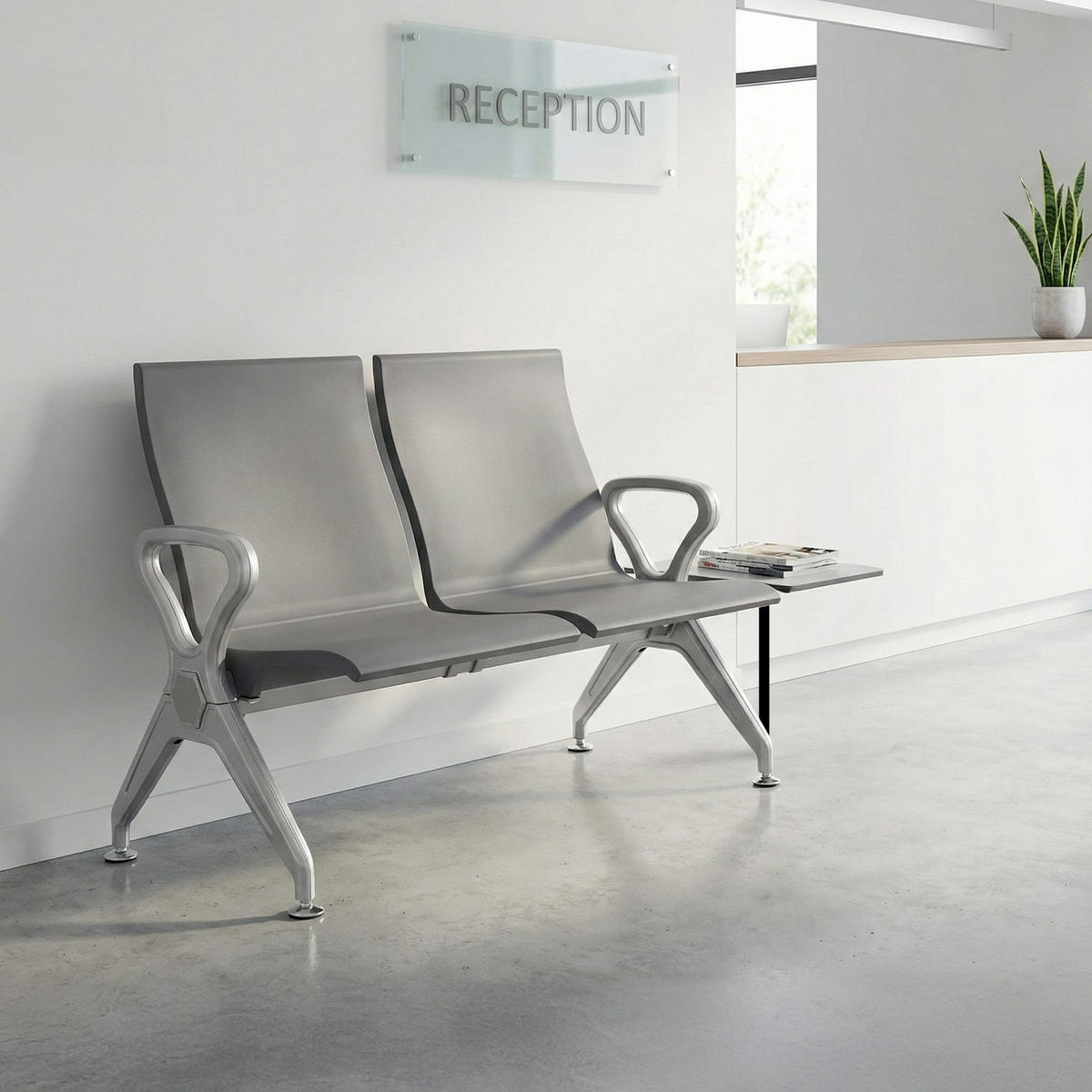 WARTEBANK Kunststoff Grau - Grau, Kunststoff/Metall (118/89/59cm) - CLP