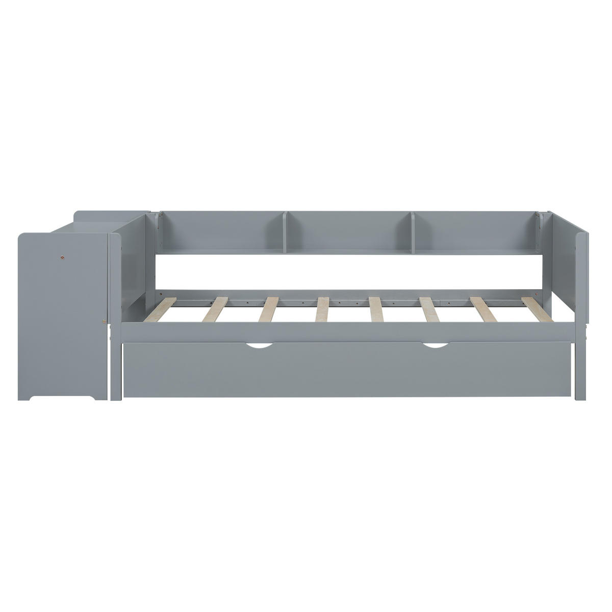 FLACHBETT 90x200cm Grau mit Ausziehbett Schreibtisch 3 Regale - Grau, Holz (90/200cm) - FLIEKS