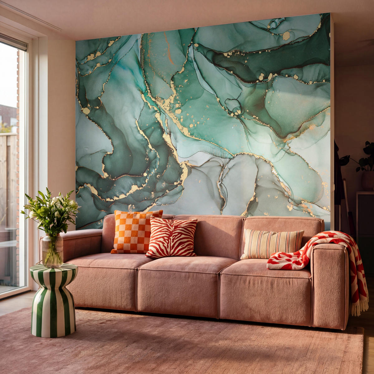 TAPETE - Gold - Marmor - Grün - Luxus - Marmoroptik - Grau - 260x280 cm - Grün, Papier (260/280cm) - OnlyWow