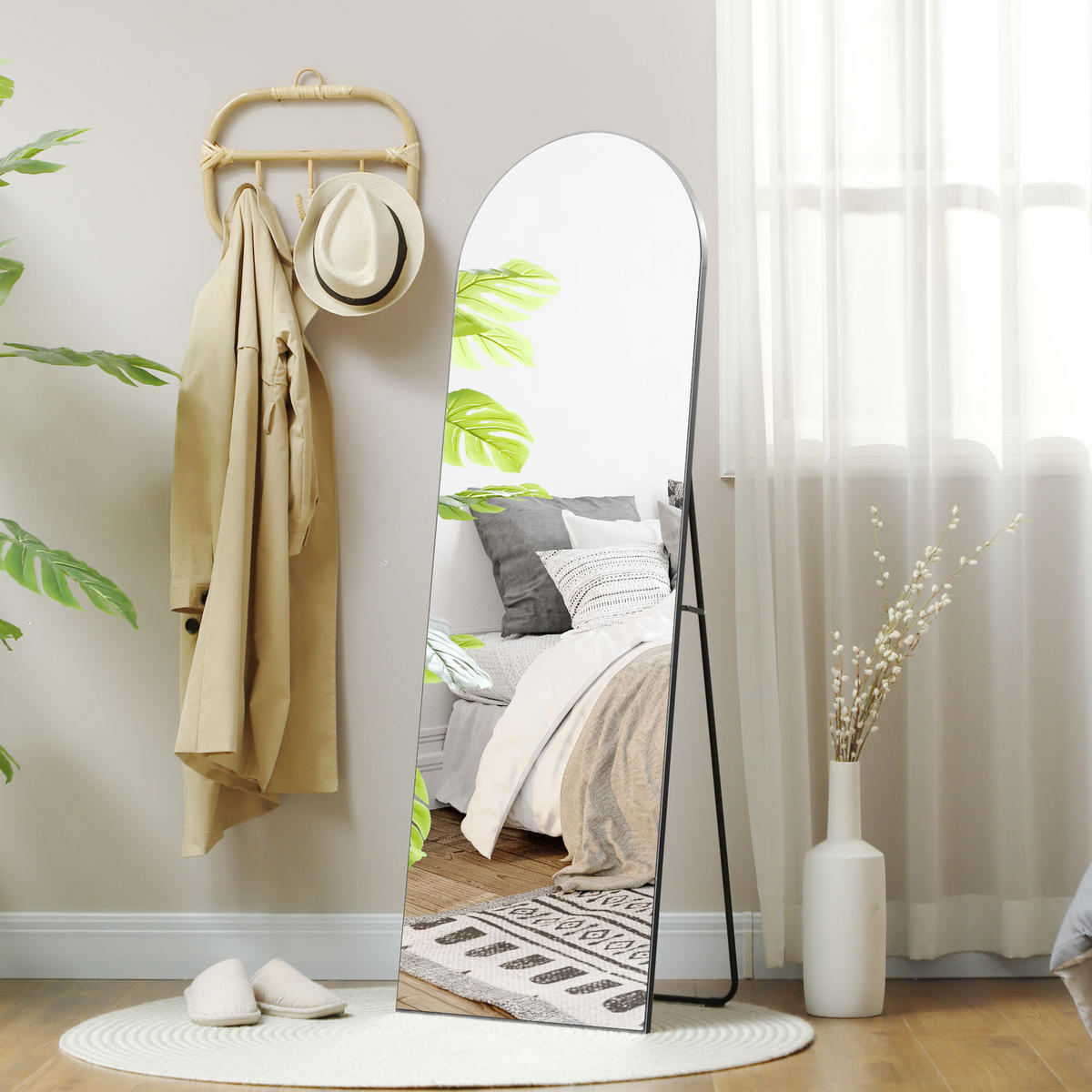 GANZKÖRPERSPIEGEL, ohne Rahmen, freistehend/Wandmontage, 50x150 cm, Schwarz - Schwarz, Holzwerkstoff (3.6/150/50cm) - HOMCOM