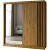 SCHWEBETÜRENSCHRANK Nela II 200/216/61 eiche Artisan mit Schubladen - Eiche Artisan/Grau, Holzwerkstoff (200/216/61cm) - Beautysofa