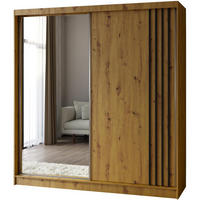 SCHWEBETÜRENSCHRANK Nela II 200/216/61 eiche Artisan mit Schubladen - Eiche Artisan/Grau, Holzwerkstoff (200/216/61cm) - Beautysofa