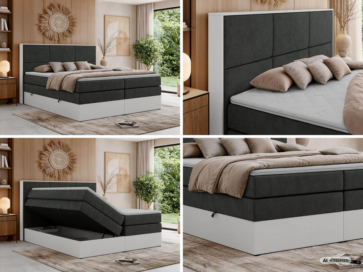 POSTEL BOXSPRING DELVIT KING 140/200 - Tmavě šedá Strukturovaná látka - Topper Visco - H3 - černá/tmavě šedá, textil/plast (140/200cm) - MKS