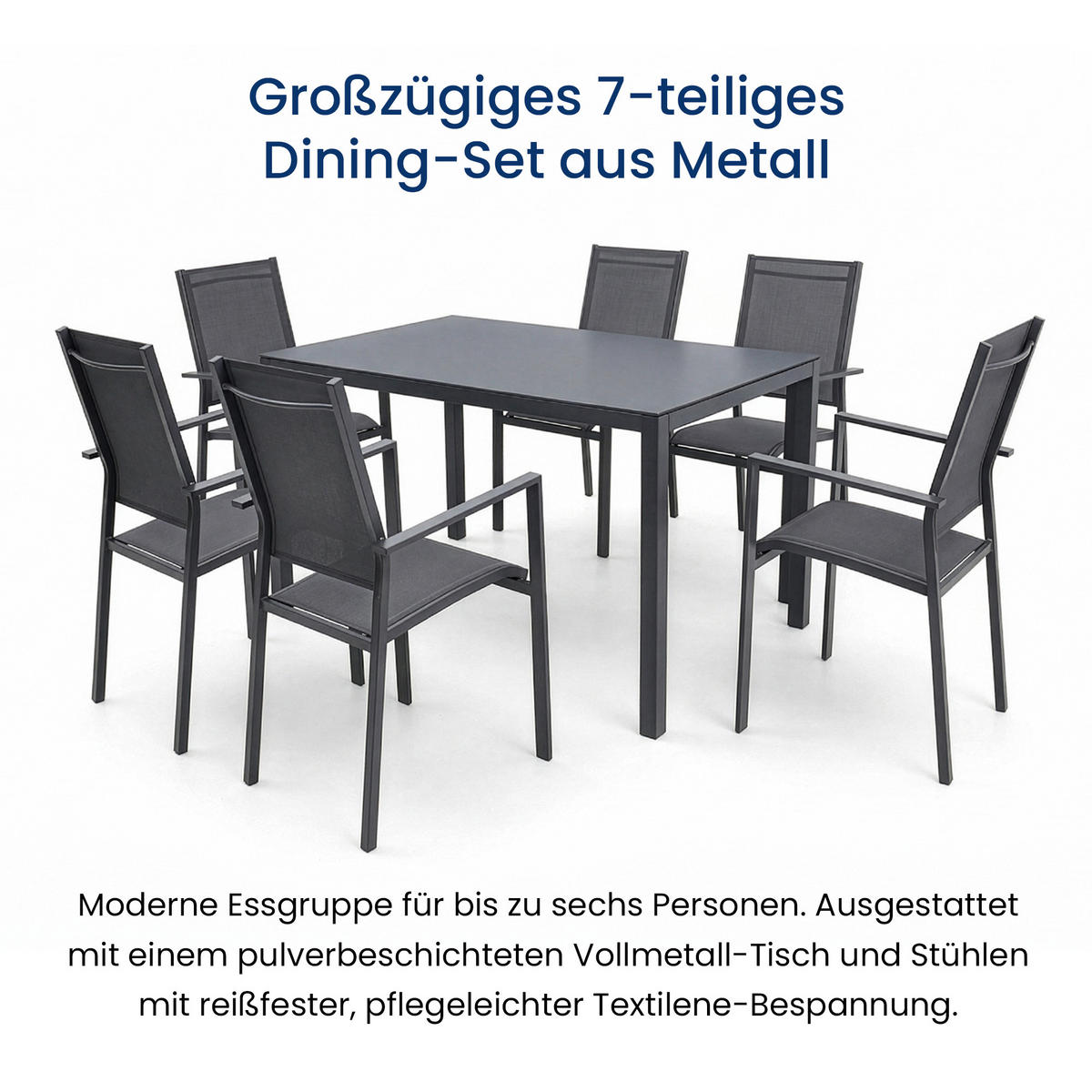 GARTENMÖBEL-SET mit 1 Esstisch und 6 Esszimmerstühlen. Anthrazit und Grau - Anthrazit, Metall - Home Collective