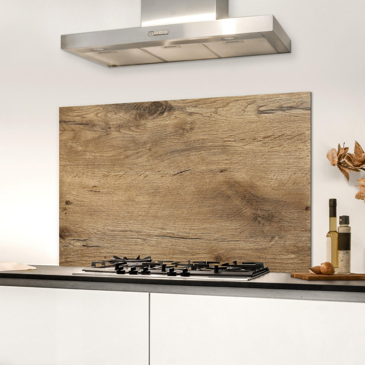 SPRITZSCHUTZ KÜCHE Holz - Braun - Holzoptik 90x60 cm - Eichefarben, Metall (90/0.3/60cm) - MuchoWow