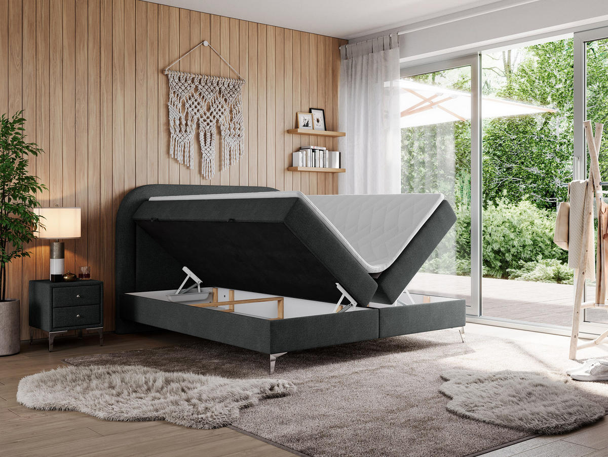 BOXBETT EIRA 160/200 Dunkelgrau Struktur - H4 - Dunkelgrau/Silberfarben, Holz/Textil (160/200cm) - MKS