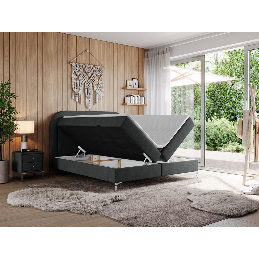 Thumbnail - MKS Boxbett, Dunkelgrau, Textil, 2-Sitzer, H3, Rechteckig, 120x200 cm, Schlafzimmer, Betten, Boxspringbetten