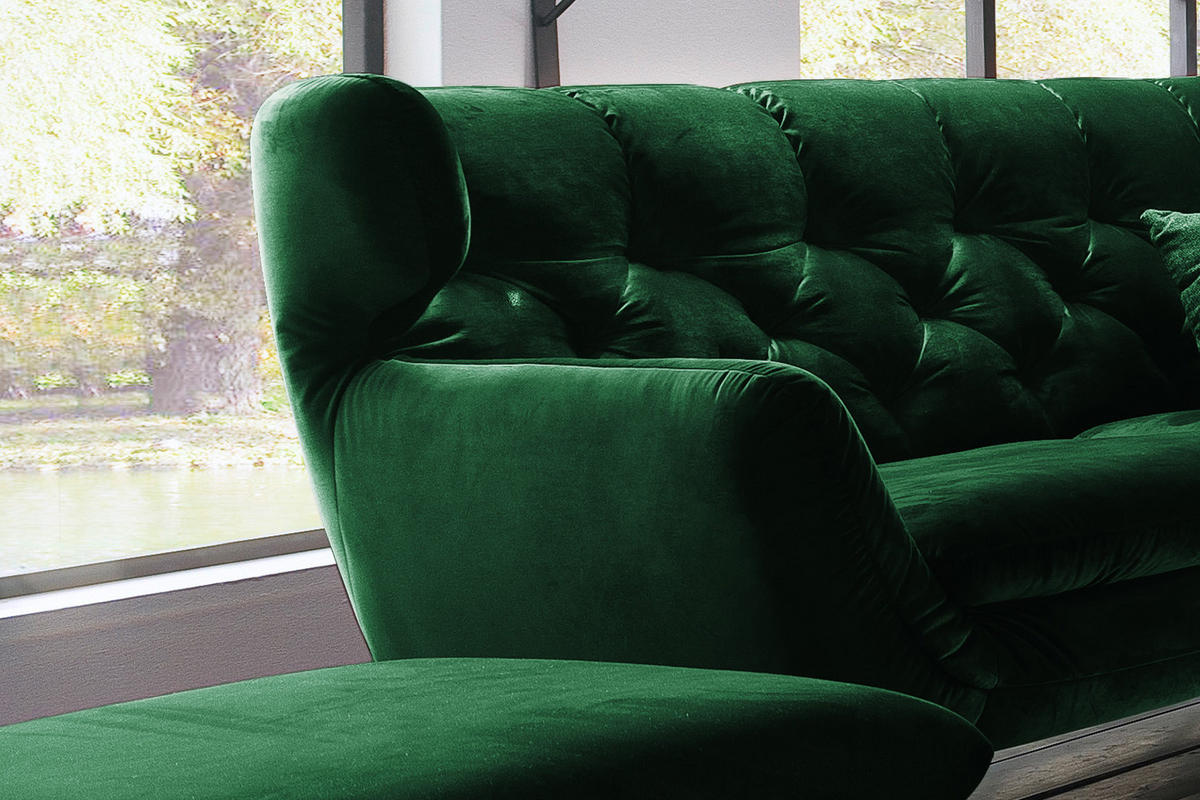 SOFA CHARME Smaragdgrün Velvet - Smaragdgrün/Dunkelbraun, Textil (225/94/95cm) - KAWOLA