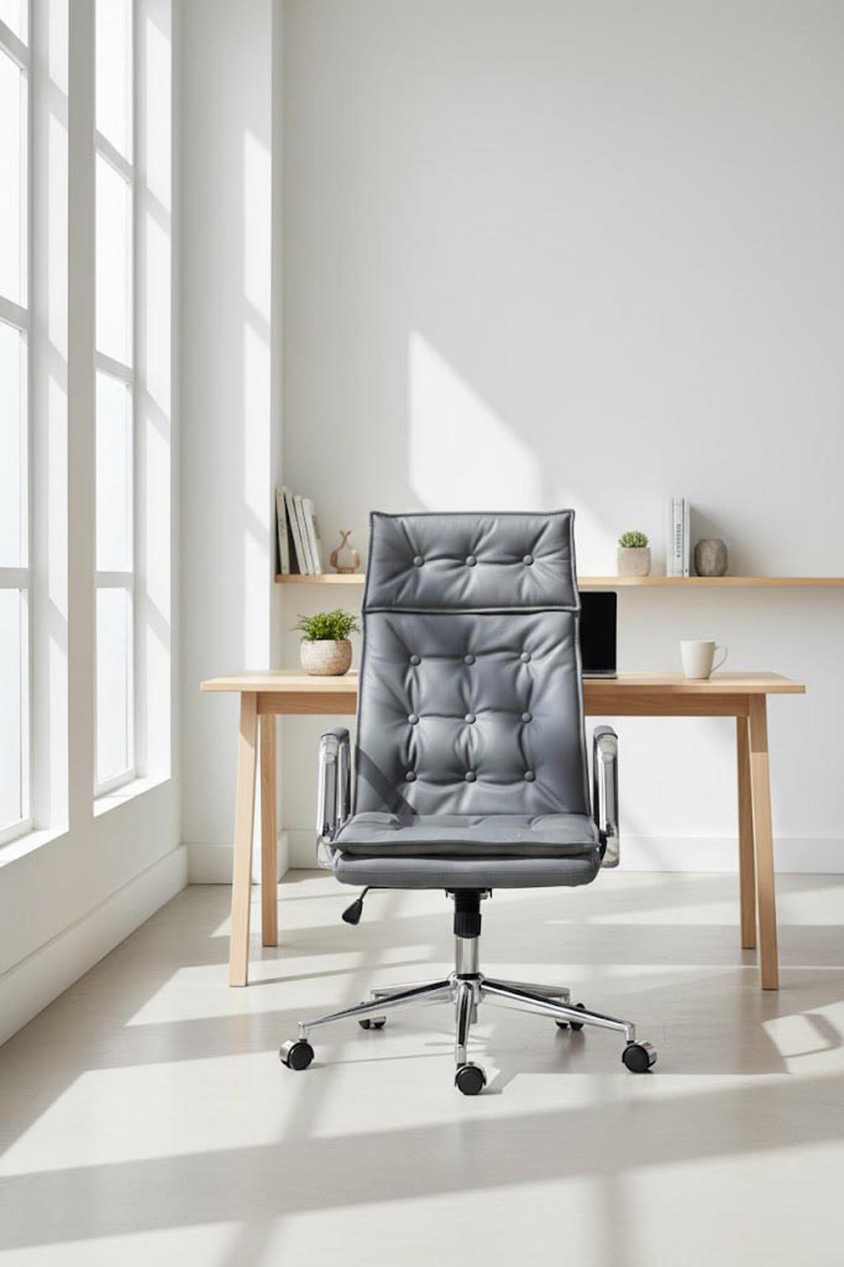 BÜROSTUHL Ronix Echtleder grau - Chromfarben/Grau, Leder/Metall (60/120/65cm) - TPFLiving