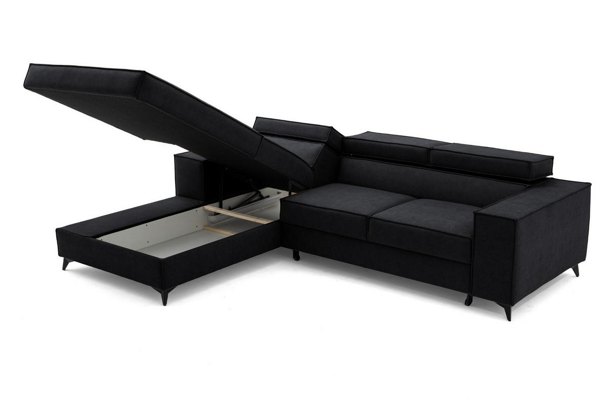 ECKSOFA PURE S Links mit Schlaffunktion 127x215 Velours Graphit - Graphitfarben/Schwarz, Holz/Textil (281/204cm) - Muffo