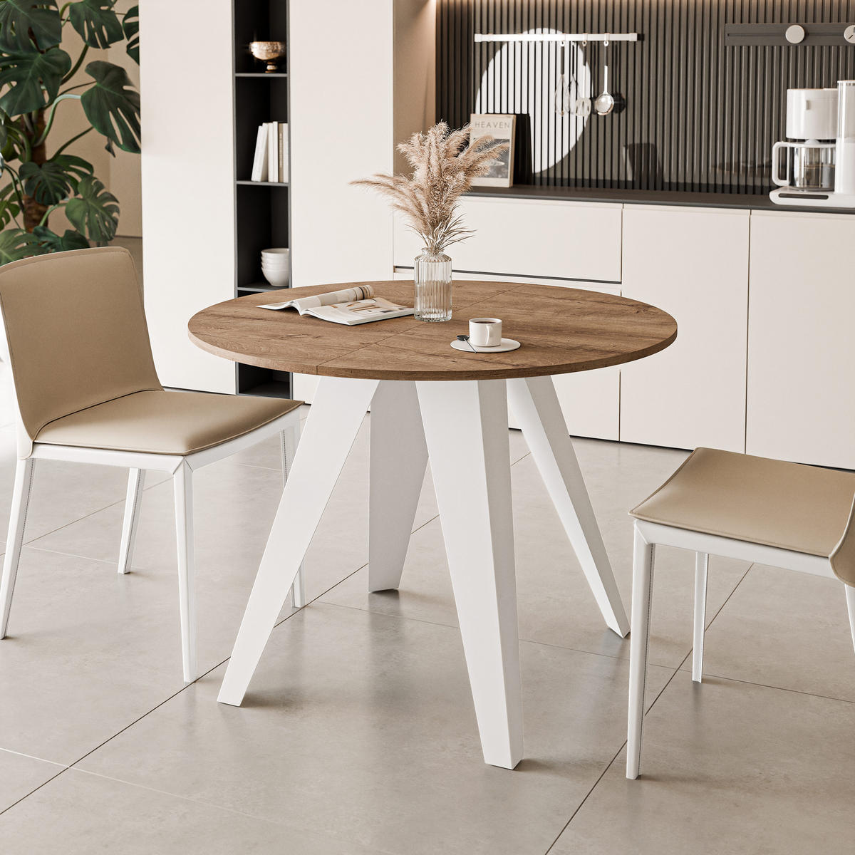 ESSTISCH ausziehbar auf MDF, Lefkas Eiche - Dunkelbraun/Weiß, Holzwerkstoff (90/90/76cm) - Idohome