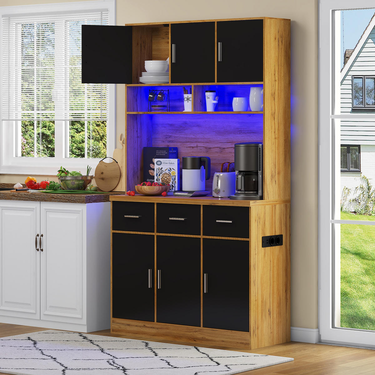 BUFFET 100/40/180 cm Schwarz mit LED-Beleuchtung mit APP-Steuerung und 3 Schubladen - Schwarz, Holz (100/180/40cm) - Oxeza