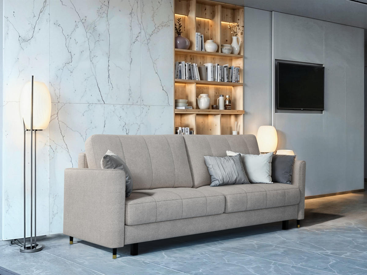 SCHLAFSOFA Gebet – Beige, mit Schlaffunktion und Bettkasten - Beige, Textil (225/100/110cm)